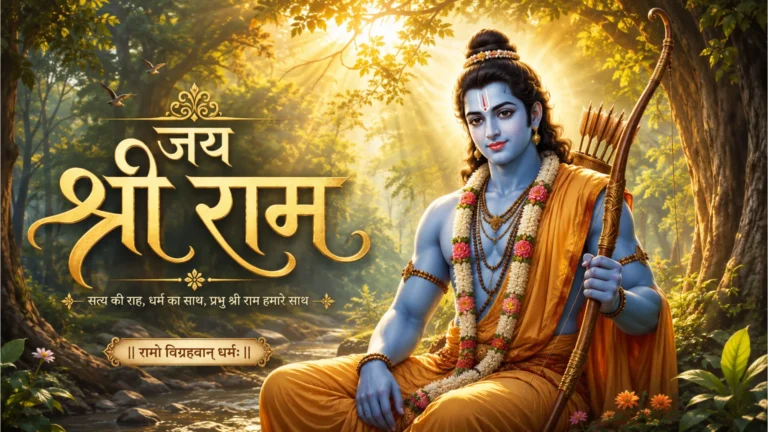 Lord Rama holding bow with morning sun rays through forest Shubh Shukrawar
