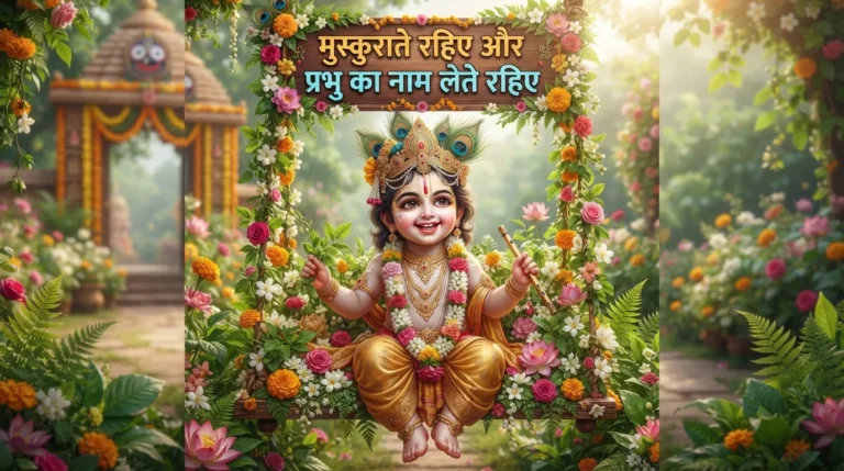 Cute smiling Lord Jagannath cartoon style with Subh Prabhat quote in Hindi.