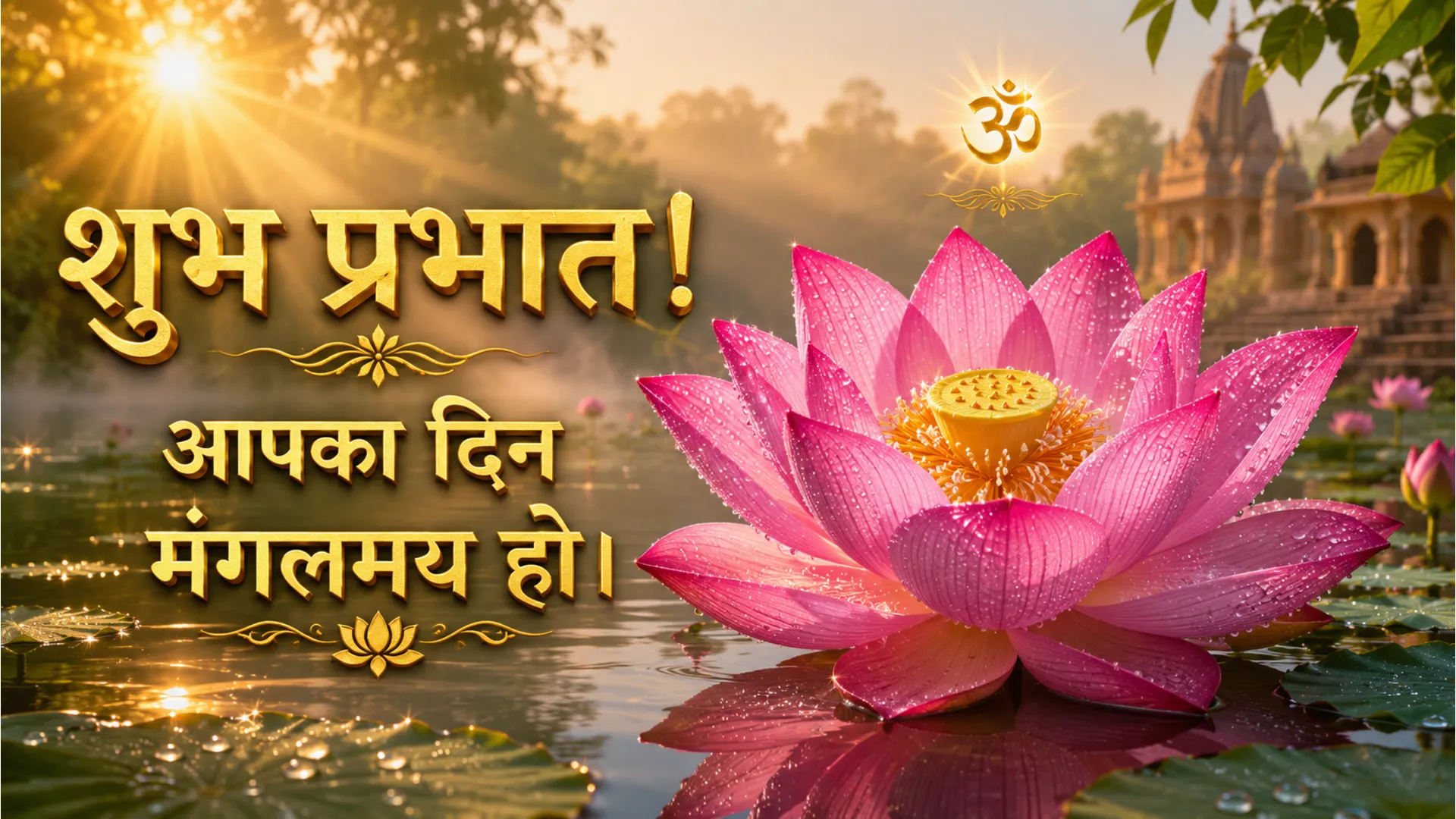 Special good morning images in Hindi with a beautiful lotus flower.