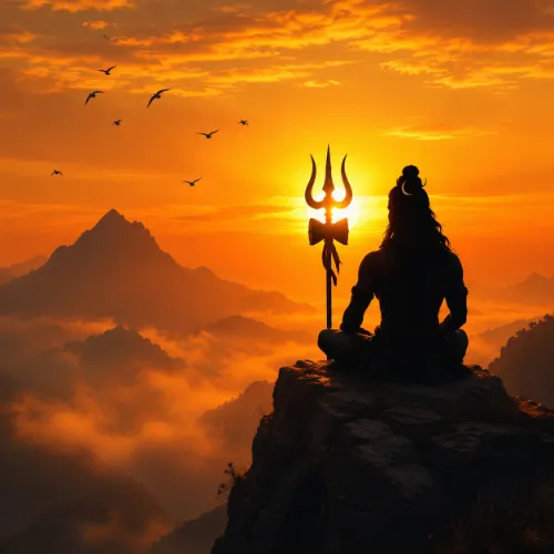 Golden sunset silhouette of Lord Shiva Trishul for WhatsApp profile