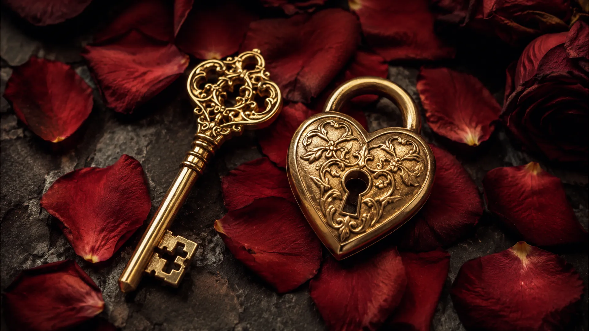 Vintage golden key and heart lock with a deep morning love quote.