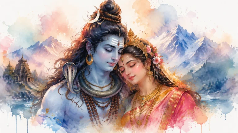 Beautiful watercolor style Shiv Parvati Shivratri images.