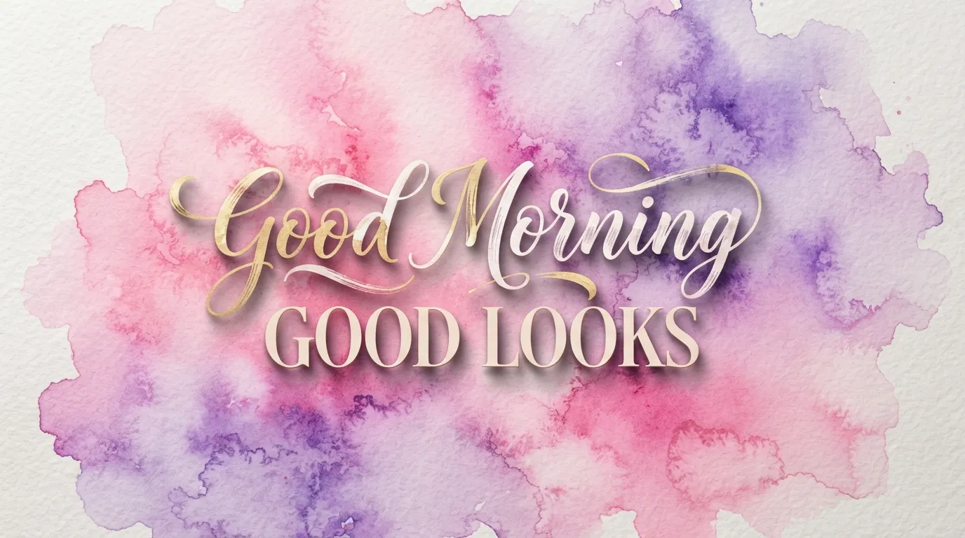 Pink and purple watercolor background with romantic typography Good Morning Good Looks.
