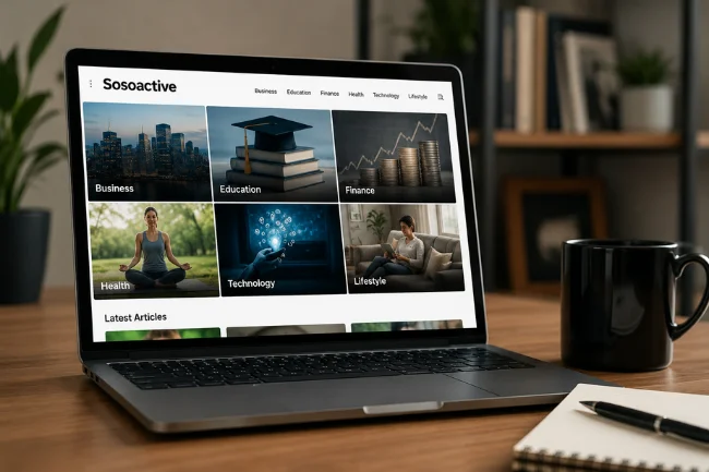 Sosoactive content categories on laptop