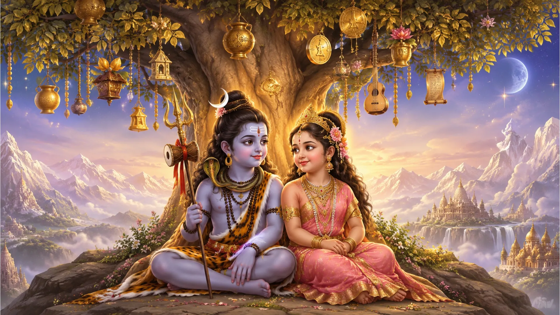 Child deities surrounded by symbols of abundance and fulfillment.