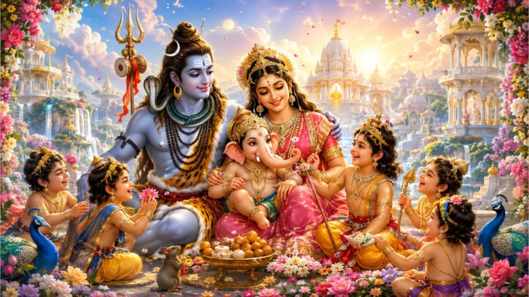 A gathering of divine children in a playful setting.
