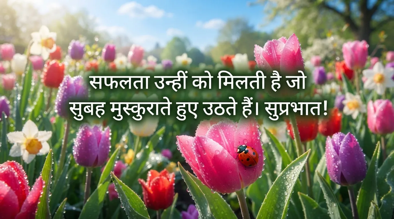 Latest Hindi good morning images new with colorful spring flowers.