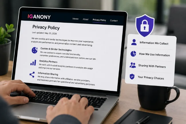 Iganony privacy policy and data collection