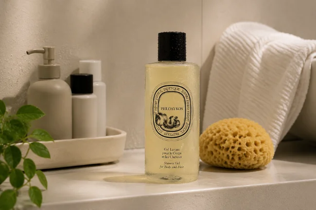 Diptyque the Art of Body Care Revitalizing Shower Gel Hair bottle for minimalist routine