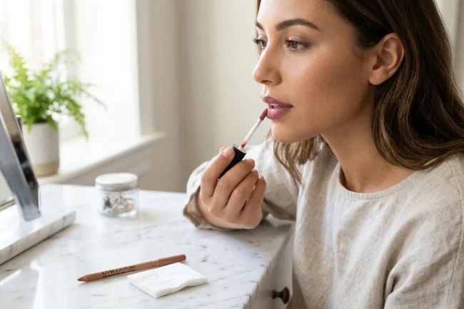 Applying NYX Soft Matte Lip Cream