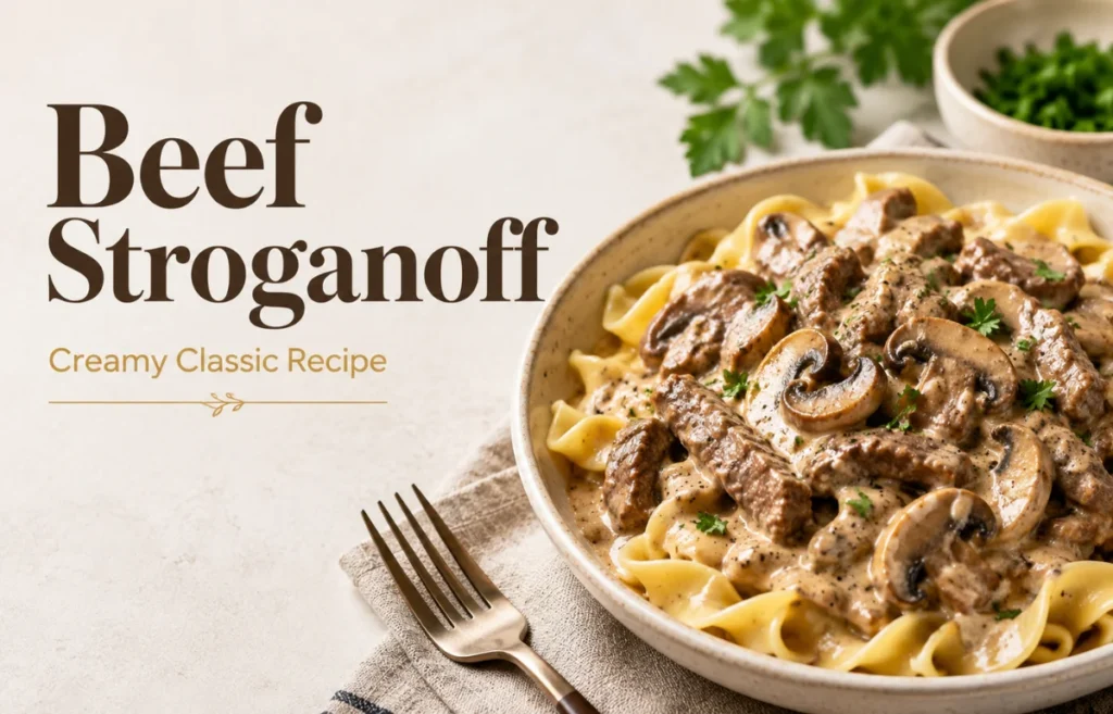 Beef Stroganoff with creamy mushroom sauce