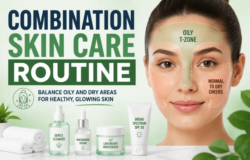 Combination Skin Care Routine for oily and dry skin areas