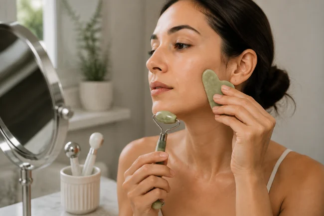 Gua sha and facial roller massage routine