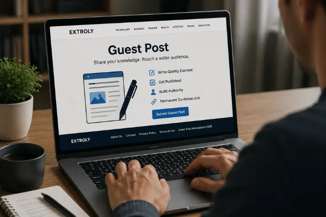 Extroly com guest post publishing page