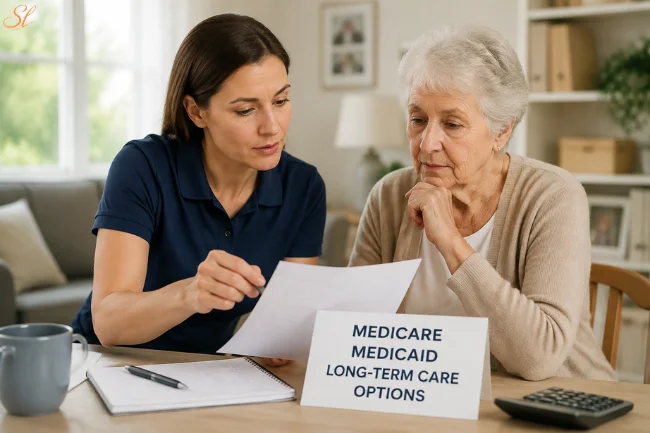 Elderly Caregiver Hourly Rate Medicare coverage discussion with senior and caregiver