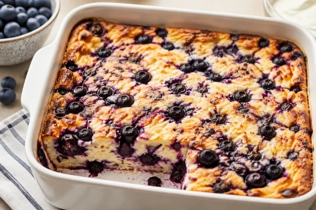 Blueberry Cottage Cheese Breakfast Bake recipe with blueberries