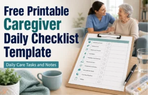 Free Printable Caregiver Daily Checklist Template with care tasks checklist and senior care items