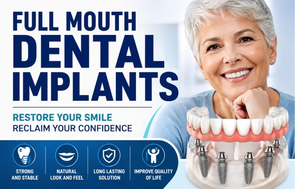 Full mouth dental implants illustration