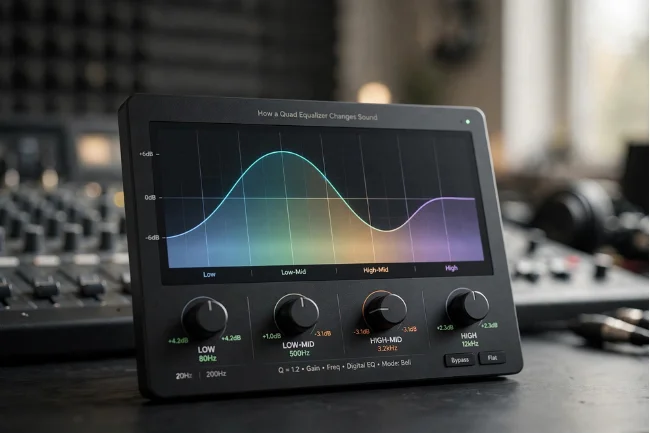 Quad Equalizer showing 4-band frequency adjustment