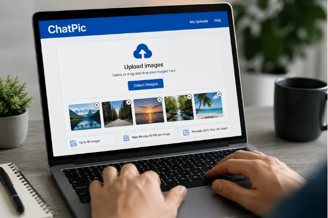 ChatPic image upload workflow on laptop