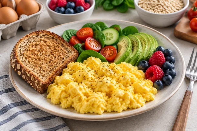 Egg Recipes for Breakfast with protein produce fiber plate