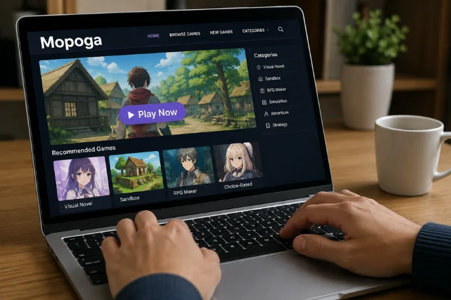 Mopoga browser gaming on laptop