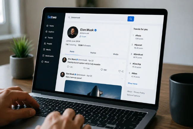 Sotwe profile search interface on laptop