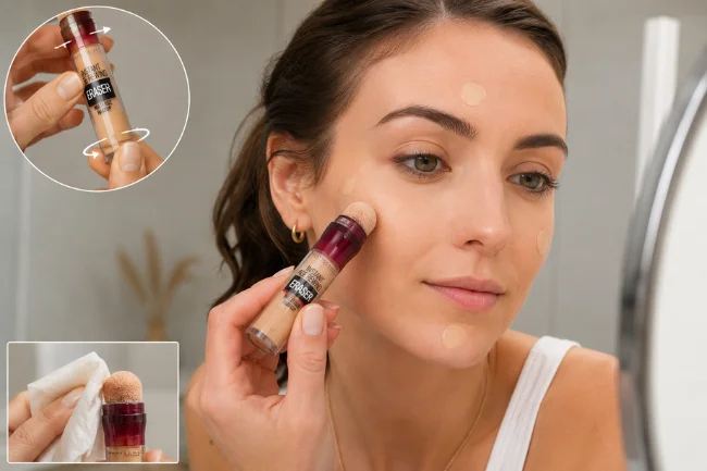 Applying Maybelline Instant Age Rewind Eraser Treatment Makeup