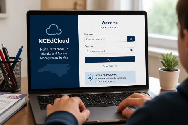 NCEdCloud login page on laptop screen