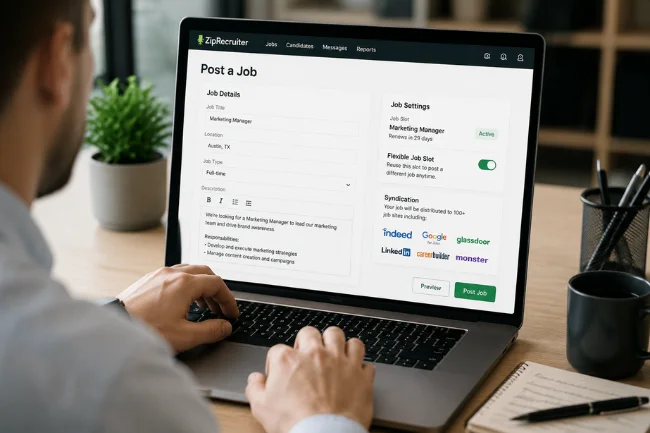ZipRecruiter job posting dashboard for employers