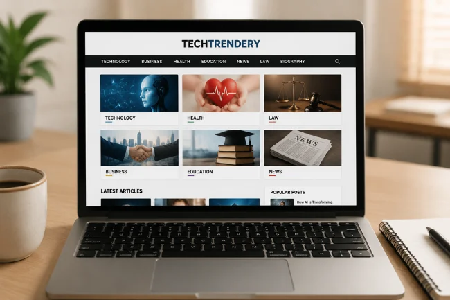 TechTrendery.com categories overview on laptop screen