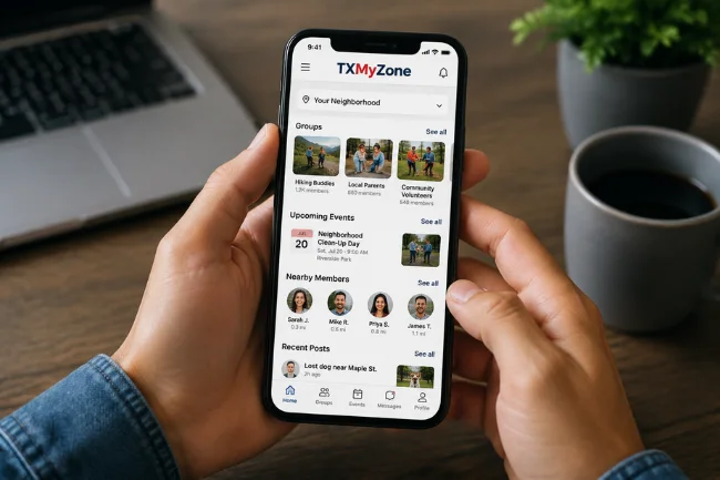 TXMyZone social networking platform app view