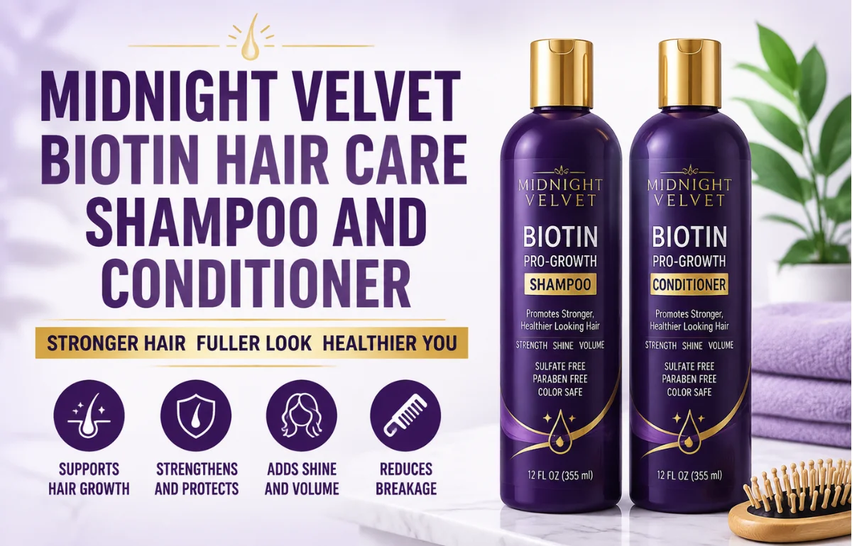 Midnight Velvet Biotin Hair Care Shampoo and Conditioner bottles