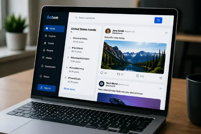 Sotwe dashboard with trend analysis and public posts
