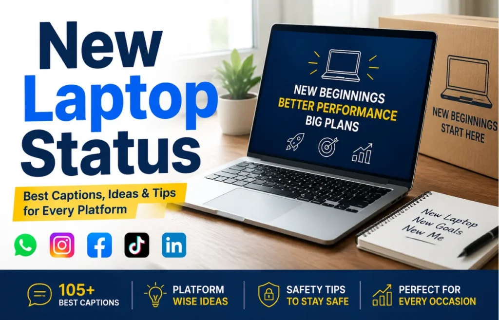 New Laptop Status featured image with laptop captions