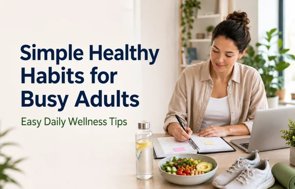 Simple Healthy Habits for Busy Adults with healthy lifestyle essentials