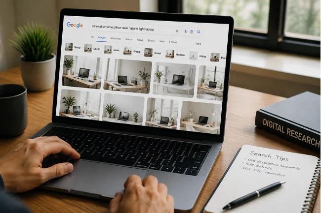 Image Search Techniques keyword search on laptop screen