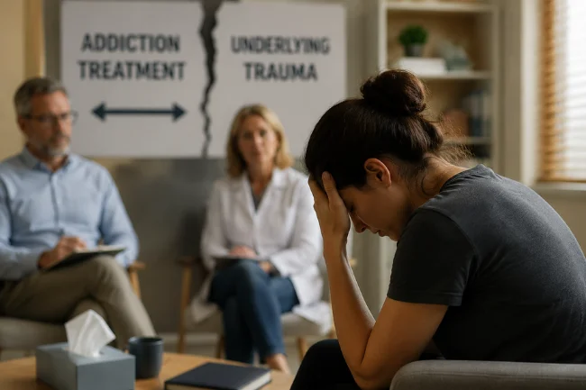 Trauma and Opioid Addiction treatment gap counseling session