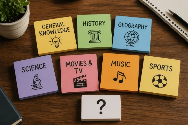 Trivia Questions by category cards