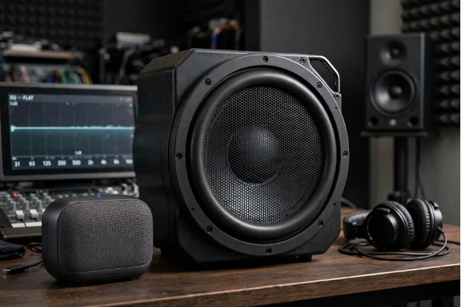 Small portable speaker versus large subwoofer in studio setup