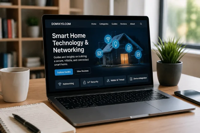 Domikyo.com smart home technology and networking website on laptop