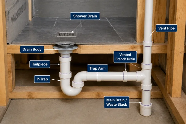 Shower Drain Plumbing Diagram drainage route