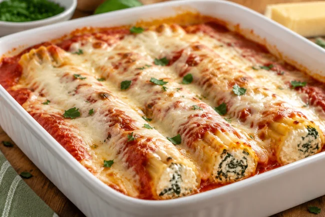 Mannacote stuffed pasta with ricotta filling and melted cheese