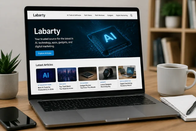 Labarty.com technology website on laptop