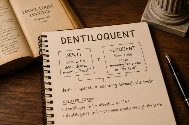 Dentiloquent word origin and Latin roots