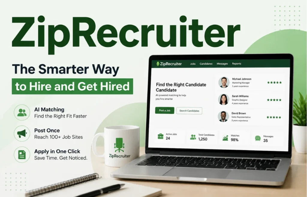 ZipRecruiter hiring platform dashboard with AI job matching tools
