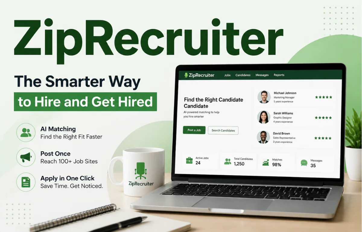 ZipRecruiter hiring platform dashboard with AI job matching tools
