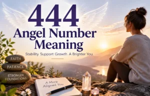 444 Angel Number Meaning with spiritual reflection scene