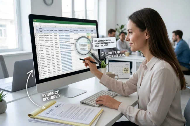 Target Company URL Research audit trail records