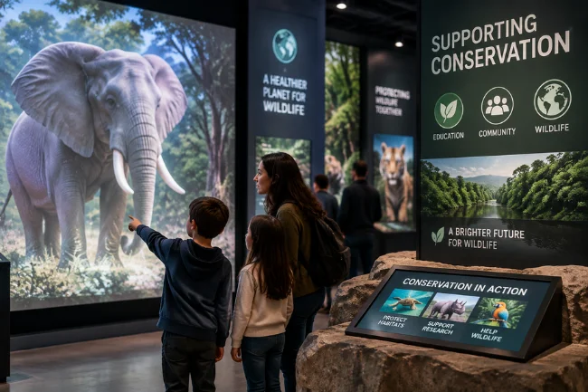 Artificial Zoo conservation exhibit with virtual wildlife